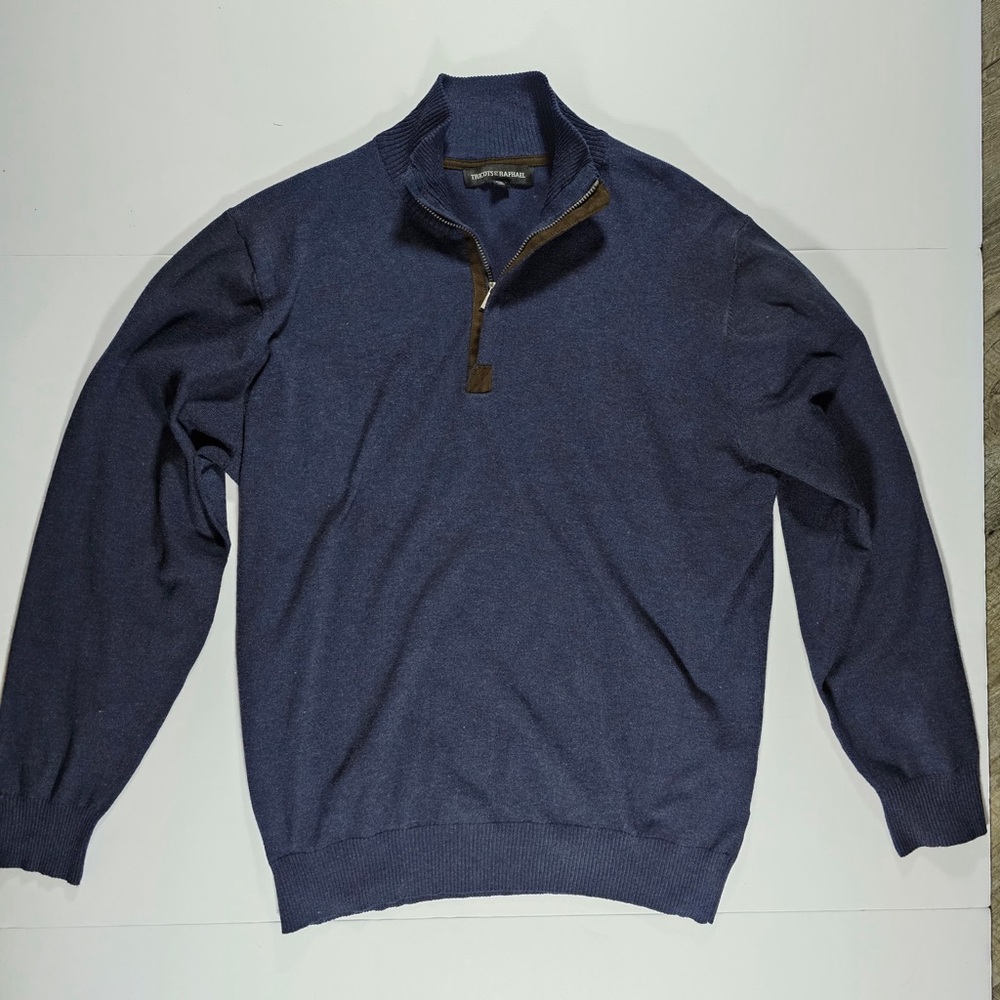Tricots St Raphael Sweater Adult Large Blue Quarter‎ Zip Pullover Mens